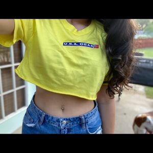 yellow “USA” cropped tee